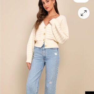 Lulu's Ivory Charming Cuddly Cream Button-Up Cardigan in size Xlg